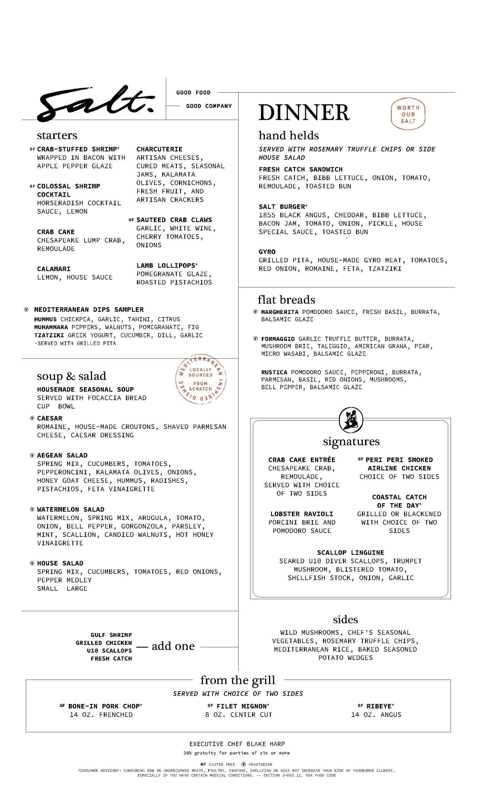 Salt Dinner Menu