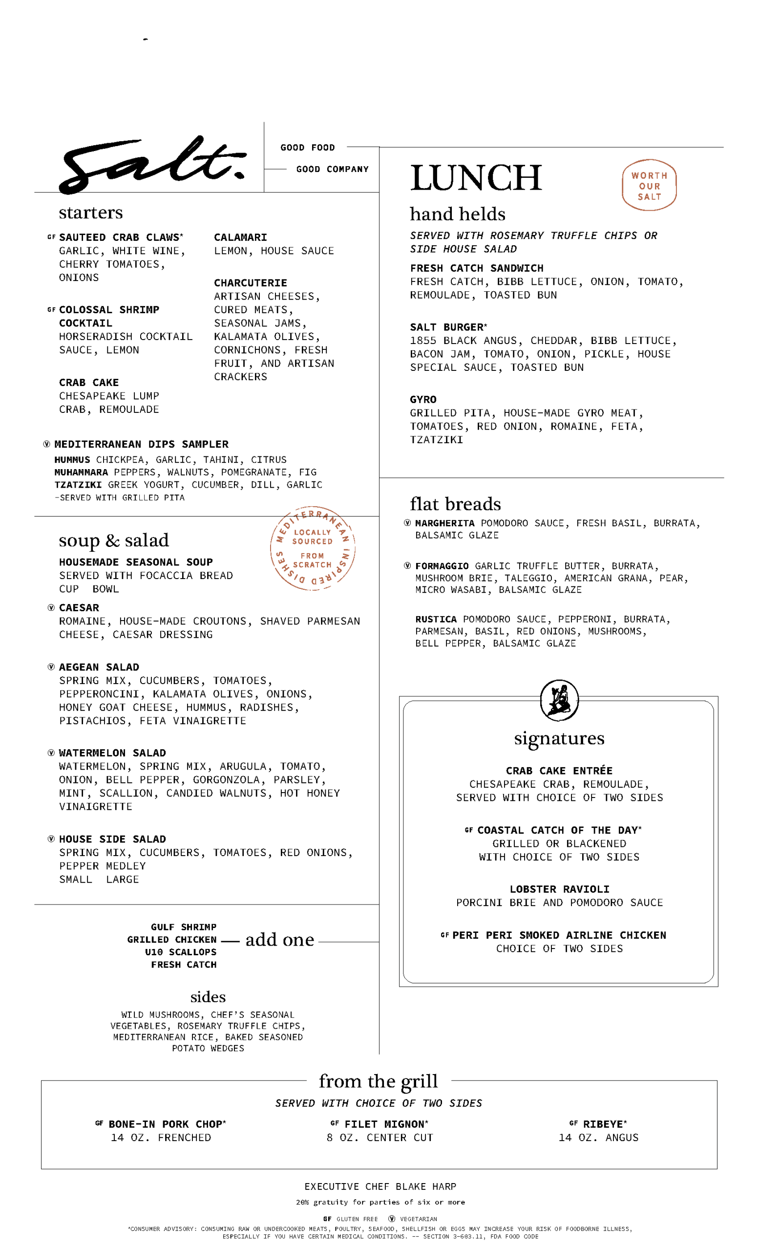 Salt Lunch Menu